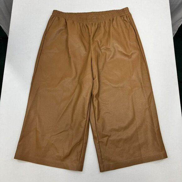Eloquii Womens Camel High Rise Pull On Wide Leg Cropped Pants Size 14 Shiny - Picture 1 of 9